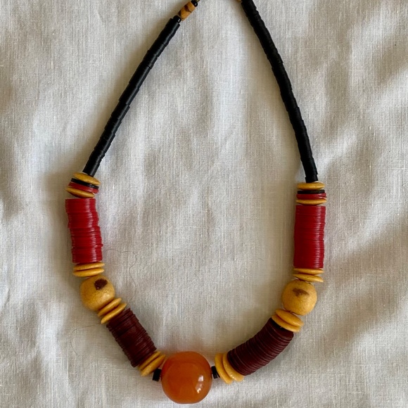 African Necklace with Amber & Coral - Picture 3 of 3